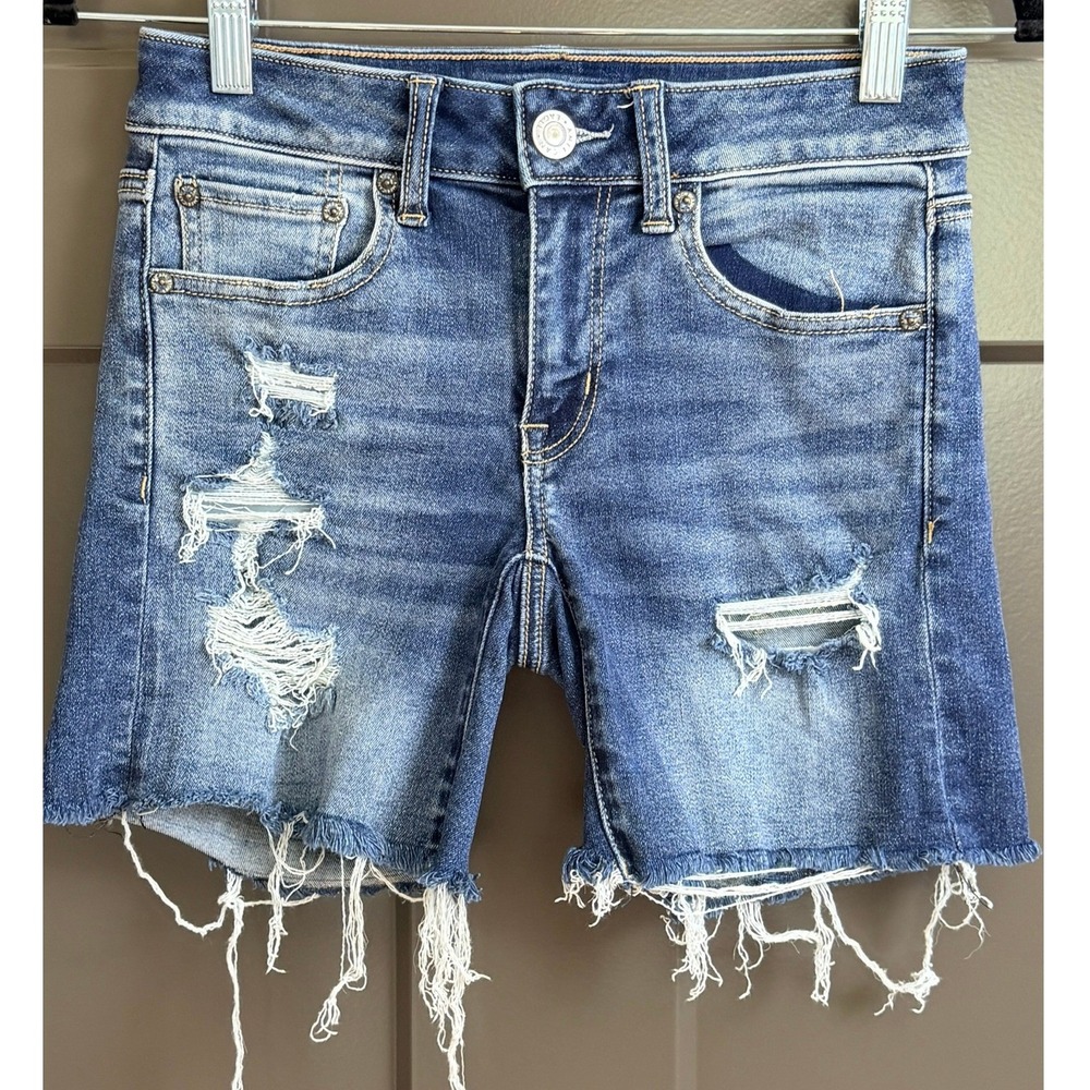 American Eagle Next Level Stretch Distressed Denim Shorts Womens 2 Distressed